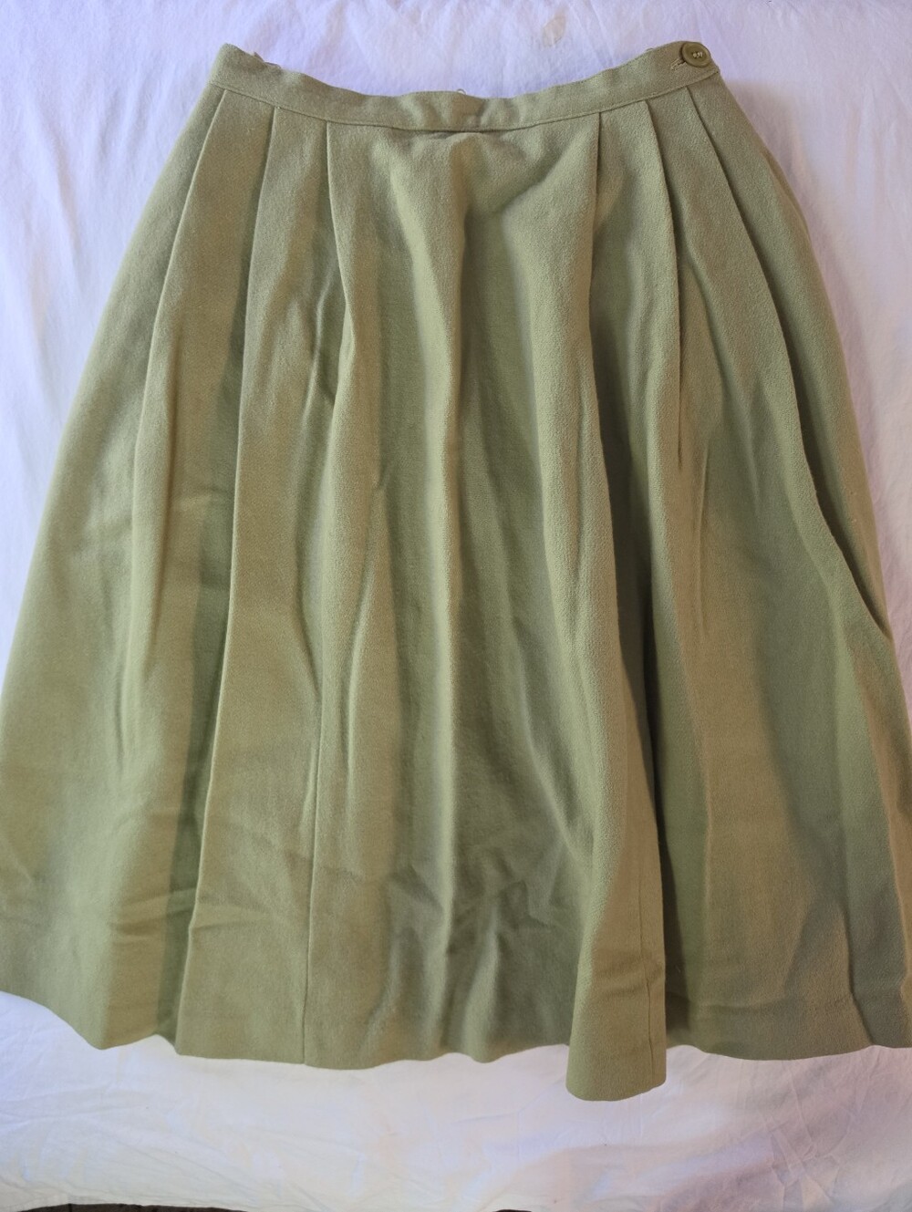 Vintage 60s Majestic 100% Wool Pleated Midi Skirt Olive Green Pockets XS 25